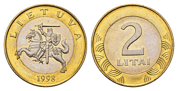Литва 2 лита 1998 KM 112 биметалл UNC 4686-1246