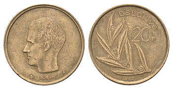 Бельгия 20 франков 1980 Belgique, Бодуэн I (1951-1993) KM 159 никель латунь 4704-1156
