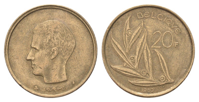Бельгия 20 франков 1980 Belgique, Бодуэн I (1951-1993) KM 159 никель латунь 4704-1156