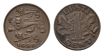 Эстония 1 сент 1929 год-тип KM 10 бронза 4696-237