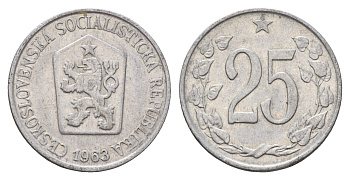 Чехословакия 25 геллеров 1963 KM 54 алюминий 4703-832