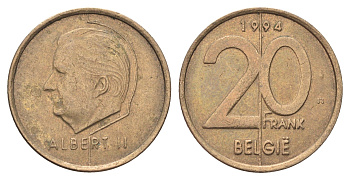 Бельгия 20 франков 1994 Belgie, Альберт II KM 192 никель бронза 4704-1146