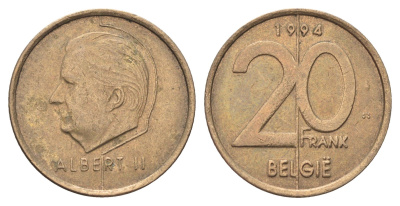Бельгия 20 франков 1994 Belgie, Альберт II KM 192 никель бронза 4704-1146