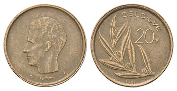 Бельгия 20 франков 1981 Belgique, Бодуэн I (1951-1993) KM 159 никель латунь 4704-1221
