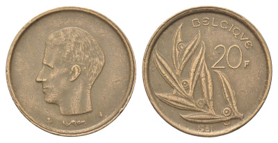 Бельгия 20 франков 1981 Belgique, Бодуэн I (1951-1993) KM 159 никель латунь 4704-1221