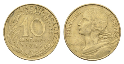 Франция 10 сантимов 1975 KM 929 алюминиевая бронза 4702-1269