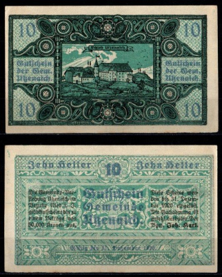 Австрия, Утценаих 10 геллеров 1920 Jaksc/Pick JPR1107-10 бумага UNC (пресс) 2193-6-1-2