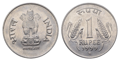 Индия 1 рупия 1999 KM 92.2 нержавеющая сталь UNC 4688-1254
