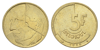 Бельгия 5 франков 1986 Belgique, Бодуэн I (1951-1993) KM 163 медь алюминий никель 4706-216