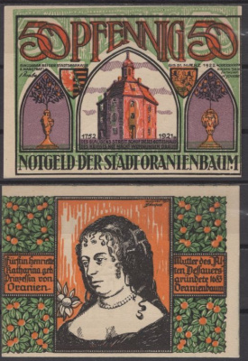 Ораниенбаум 50 пфеннигов 1921 Mehl Grabowski 1024.1-5/8 бумага UNC (пресс) 8613-46-2-2