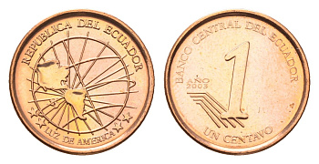 Эквадор 1 сентаво 2003 год-тип KM 104a сталь плакированная медью UNC 4697-332