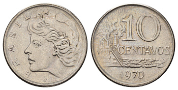 Бразилия 10 сентаво 1970 год-тип KM 578.2 медно-никель UNC 4670-1244