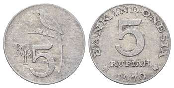 Индонезия 5 рупий 1970 черный дронго KM 22 алюминий 4703-634
