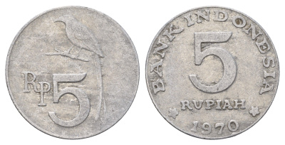 Индонезия 5 рупий 1970 черный дронго KM 22 алюминий 4703-634