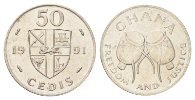 Гана 50 седи 1991 год-тип, два барабана KM 31 медно-никель UNC 4703-1251