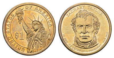 США 1 доллар 2009 P, серия президенты США, Закари Тейлор (1849-1850) KM 451 медь с марганцево-латунным покрытием UNC 4698-1053
