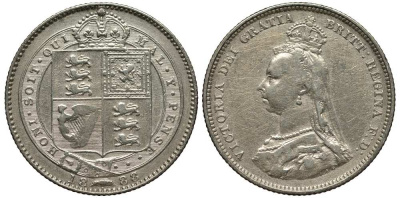 Великобритания 1 шиллинг 1888 Виктория (1837-1901) KM 761, Spink 3926 серебро 1518-1245