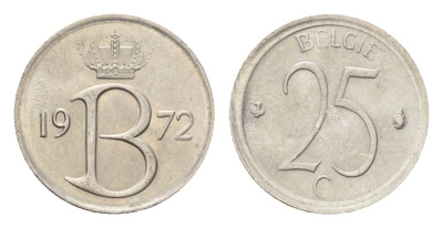 Бельгия 25 сантимов 1972 Belgie, Бодуэн I (1951-1993) KM 154 медно-никель 4705-355