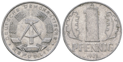 ГДР 1 пфенниг 1968 А КМ 8.1 алюминий 3458-328