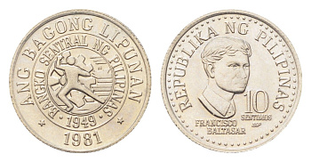 Филиппины 10 сентимо 1981 KM 226 медно-никель UNC 4705-755