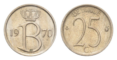 Бельгия 25 сантимов 1970 Belgique, Бодуэн I (1951-1993) KM 153 медно-никель 4705-336