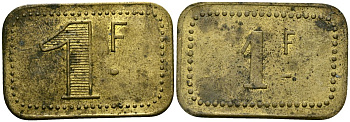 Франция 1 франк ND ресторанный жетон латунь 4166-142