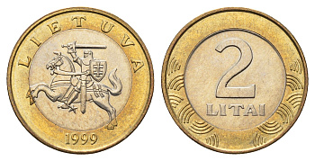 Литва 2 лита 1999 KM 112 биметалл UNC 4364-1943