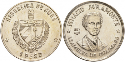 Куба 1 песо 1977 Игнасио Аграмонте (1841-1873) KM 187 медно-никель UNC 189-744