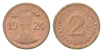 Германия игровой жетон в 2 рентенпфеннига 1924 диаметр 20 мм, вес 0,4 гр картон 4702-957