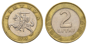 Литва 2 лита 1999 KM 112 биметалл 4695-515