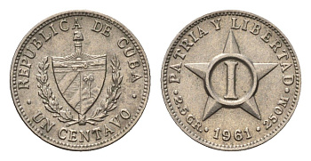 Куба 1 сентаво 1961 KM 9.2 медно-никель aUNC 4689-1245