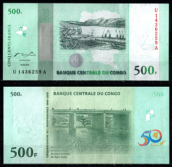 ДР Конго 500 франков 2010 Pick 100 бумага UNC (пресс) 7199-4-1