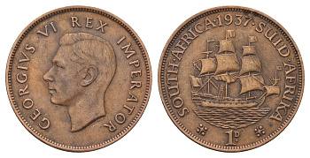 ЮАР 1 пенни 1937 Георг VI (1936-1952) KM 25 бронза 4692-136