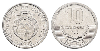 Коста-Рика 10 колонов 2008 KM 228b алюминий UNC 4698-456