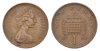 Великобритания 1 пенни 1971 Елизавета II (1952-2022) KM 915, Spink 4237 (B1) бронза 4697-924
