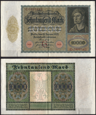 Германия 10000 марок 1922 Pick 70 бумага 8564-26-1-1