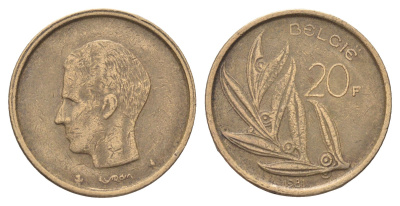 Бельгия 20 франков 1981 Belgie, Бодуэн I (1951-1993) KM 160 никель латунь 4704-1245