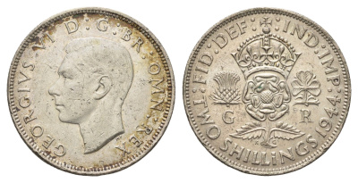 Великобритания 2 шиллинга (флорин) 1944 Георг VI (1936-1952) KM 855, Spink 4081 серебро 4699-542
