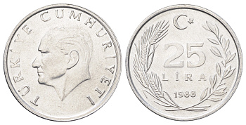 Турция 25 лир 1988 Кемаль Ататюрк KM 975 алюминий UNC 4699-1235