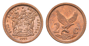 ЮАР 2 цента 1995 орел с рыбой KM 133 сталь плакированная медью UNC 4694-265