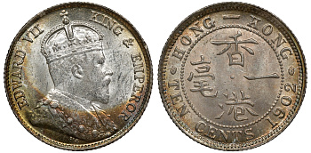 Гонконг 10 центов 1902 Эдуард VII (1901-1910) KM 13 серебро UNC 91-817