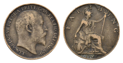 Великобритания 1 фартинг 1907 Эдуард VII (1901-1910) KM 792, Spink 3992 бронза 4690-754