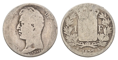 Франция 1 франк 1827 A, Карл X (1824-1830) KM 724 серебро 5010-1412