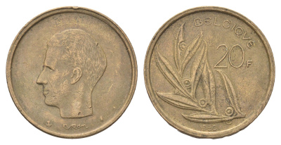 Бельгия 20 франков 1980 Belgique, Бодуэн I (1951-1993) KM 159 никель латунь 4704-1154