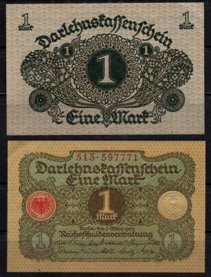 Германия 1 марка 1920 Pick 58 бумага aUNC 7198-22-2-1