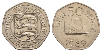 Гернси 50 пенсов 1969 KM 25 медно-никель aUNC 4112-712