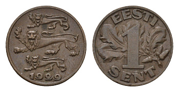 Эстония 1 сент 1929 год-тип KM 10 бронза 4696-236