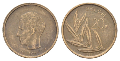 Бельгия 20 франков 1981 Belgie, Бодуэн I (1951-1993) KM 160 никель латунь 4704-1251