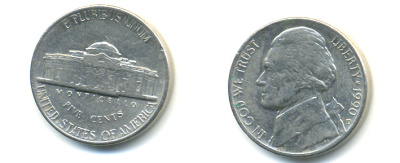 США 5 ЦЕНТОВ 1990 D, ДЖЕФФЕРСОН KM А192 медно-никель 179-746