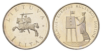 Литва 1 лит 2009 Вильнюс – культурная столица Европы KM 162 медно-никель UNC 4695-356